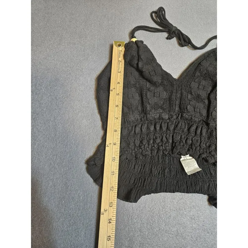 Boho Black Crocheted Bralette XS/S Tie Closures On Neck - Picture 5 of 6